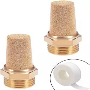 ZLYY 2Pcs 황동 공기 공압 머플러 3/4인치 수컷 나사 육각 소결 청동 배기 소음기(테플론 테이프 1개 포함