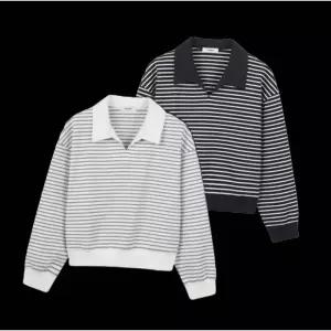 폴햄 여성 더블니트 슬릿 카라 스트라이프 맨투맨 티셔츠PHG2TR2030 424052