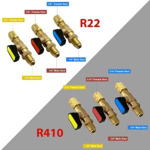 호환 SAE 스트레이트 냉매 볼 밸브  에어컨 차단 R22 R410A R134A 충전 호스 커넥터 액세서리  1/4 인치