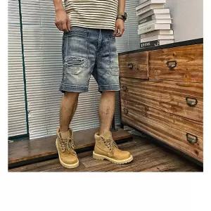 면 하프 빈티지 데일리 패치 카고 헤비 와이드 워싱 남성청반바지 5부팬츠 다올5