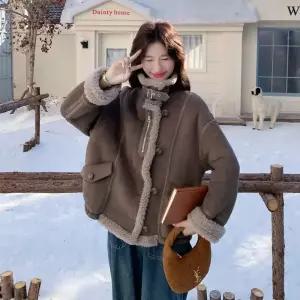 겨울 갈색 슬림핏 코트 털 모터사이클 모피 여성패션 일체형 스웨이드 DL4