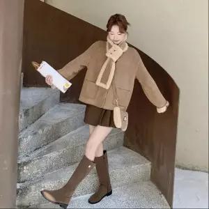 겨울 램스울 스카프 인조 코트 털 일체형 여성패션 상의 모피 갈색 DL4