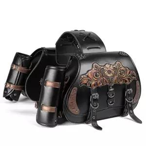 스포츠 바이크 오토바이 2025 최신 유니버설 빈티지 엠보싱 새들백 PU 가죽 라이더 개조 가방 할리/혼다/야