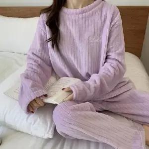 여성 긴팔 잠옷 세트 골지 수면 극세사 홈웨어 겨울 파자마 잠옷 여름