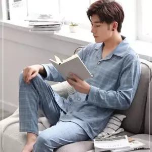 남성 사계절 체크 카라 잠옷 홈웨어 파자마 인견 실내복 남학생 반 겨울