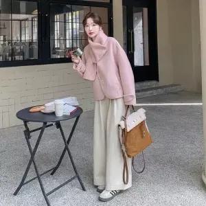 울 모직 겨울 가을 여친 머플러 양면 러블리 넥 핑크쇼트 캐시미어 코트 다올4