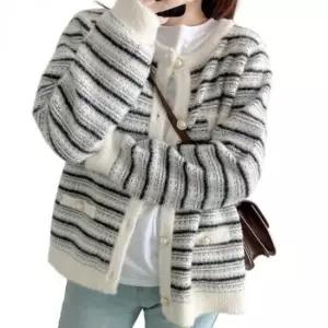 [옷은날개] 여성 트위드 가디건 스트라이프 라운드넥 단가라 니트 간절기 숏 자켓 CLBL1104