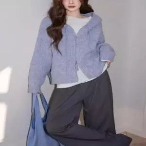 니트 여성용 추동 빈티지 후드 카디건 데일룩 집업 긴팔 트위드 DAOL4