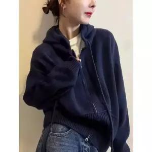 빈티지 동계 여성용 니트 데일룩 후드 가디건 카디건 집업 DAOL4