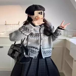 여사친 니트 추동 데일룩 카디건 후드 쉐퍼드 스웨터 두꺼운 상의 DAOL4