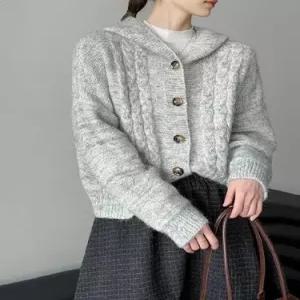 겨울 여성용 니트 가디건 데일룩 카디건 꽈배기 후드 오렌지색 DAOL4