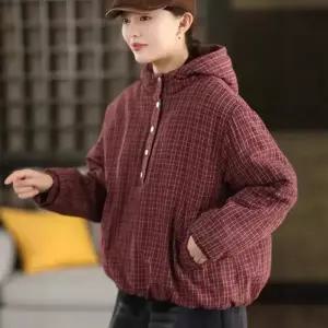 여성 겨울 투웨이 도톰 가디건 후드 데일룩 체크 풀오버 다운 카디건 DAOL4