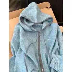 여성용 추동 캐주얼 가디건 데일룩 카디건 집업 후드 슬림핏니트 DAOL4