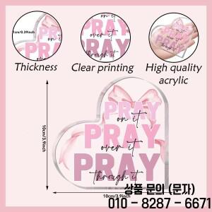 기도하십시오 핑크 사무실 책상 장식   욕실 침실에 활 아크릴 하트 기호 기독교 선물