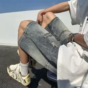 바지 빈티지 와이드 황토 남자청반바지 청반바지 하이스트리트 5부 원템1