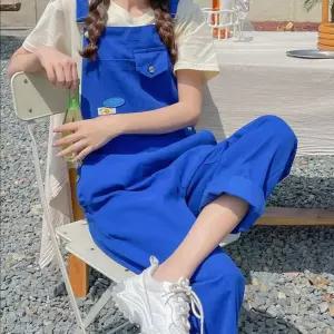 멜빵바지 파랑 여성 점프수트 블루 일체형 멜빵