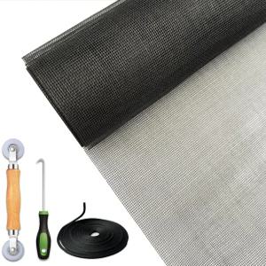 모요스 창문 스크린 키트 및 도어 수리 48인치 x 120인치 섬유 유리 메쉬 롤러 후크 스플라인 문 파티오