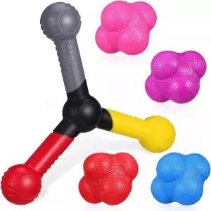 키젤 손 눈 코디네이션 훈련 반응 볼 세트 4개의 멀티 컬러 볼과 스피드 민첩성 도구로 구성된 농구 축구