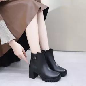 여성 트렌디 아이템 신발 힐펌프스 하이힐 라운드 빈티지 부츠 추동 스타일 가보시 힐 버클 스트랩 워머 HT