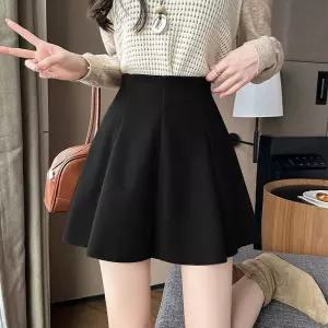 치마 검정 모직 여성패션 쉬폰 가을겨울 A라인 플리츠 우산 볼륨 DL4