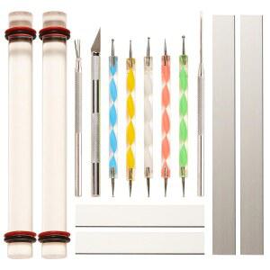 두께 링, 티슈 블레이드, 슬라이서 나이프, 도팅 도구, 조각 귀걸이 및 주얼리 제작 키트를 사용한 베이킹용 14개 폴리머 클레이 도구 아크릴 롤러 롤링 핀 모델링 성형용 키트