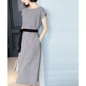 여자스커트 A라인 이른 봄 라운드 반팔 하운드투스 체크 원피스 슬림핏 미디엄 원템1