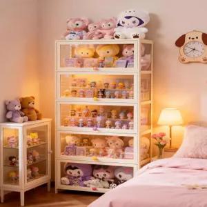 아크릴 투명 3단 핑크 인형 진열장 장식장 쇼케이스