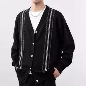 남자니트 브이넥 니트 시크 봄가을 스트라이프 톤 다운 가디건 캐주얼 얇은 코트 원템3