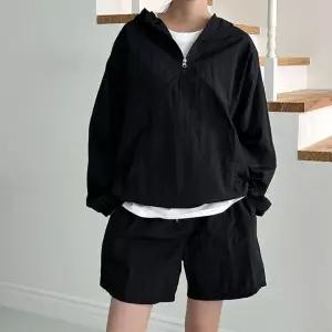 여성 여름용 반팔 아노락 후드 캐주얼 외출용 반바지 긴팔 집업