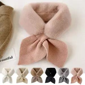 나프커 핑크 겨울 페이크퍼 털 목도리 머플러 리본 고리 니트