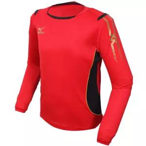 미즈노 축구 운동 긴팔저지티 레드블랙 낚시티셔츠 편리한 등산복상의 핏한스타일 기본라운드티 활력넘치는