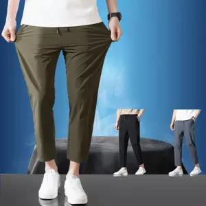 남성 여름 아이스 밴딩 스판 테이퍼드 슬랙스 바지 VZF9+7boq