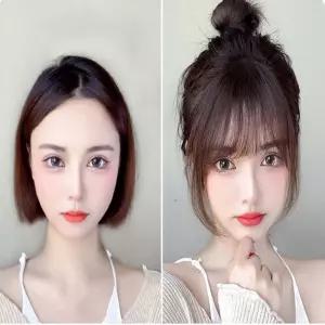 탑커버 붙임머리가발 헤어피스 앞머리가발 인모 풀뱅 qEI3+4egJ