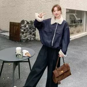 데님 빈티지 겨울 램스울 코트 일체형 점 퍼 여성패션 자켓 DL4