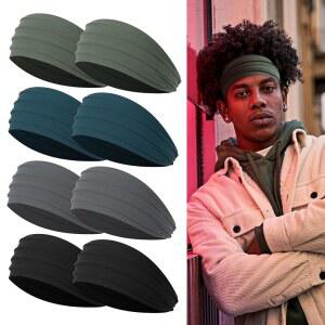 eAj 남성용 레이튜 와이드 헤드밴드, 남성용 u2019 긴 머리용 헤드밴드, 운동, 달리기, 야구, 축구, 테니스, 농구, 소프트볼, 8피스