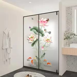 연꽃 반불투명 정전기 대형 시트지 창문스티커 절 불교 유리창 잉어 A타입 풍수 법당