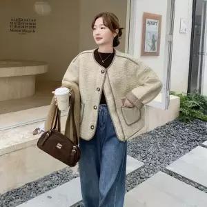 카키 울 모직 캐주얼 여성패션 부클 겨 상의 코트 체크 DL4