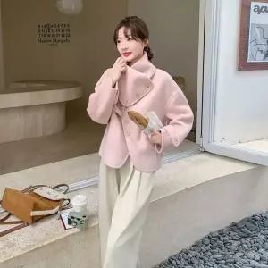 모직 울 추동 여성패션 코트 핑크쇼트 양면 캐시미어 머플러 넥 DL4