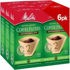 멜리타 2 콘 커피 필터 내추럴 브라운 100 카운트(6팩) 총 600개 - 모든 2-6컵 메이커와 1컵 붓기 브루어에