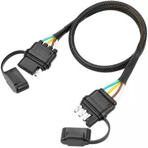 Tecreddy 4핀 트레일러 와이어 익스텐션 24인치 4방향 플랫 라이트 플러그 커넥터 먼지 커버 18AWG 순수