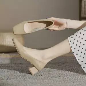 여성용 빈티지 솔리드 힐 양 단화 스퀘어 작업화 하이힐 프로 가죽 통굽 프렌치 리얼 원픽5