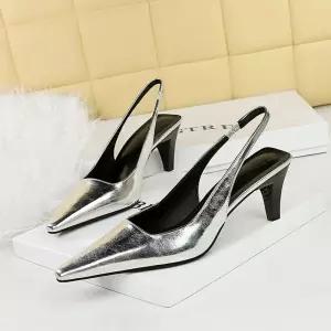 빈티지 여친 힐 스트랩오픈토 하이힐 메탈릭 스퀘어 펀칭 샌들 스타일 원픽5