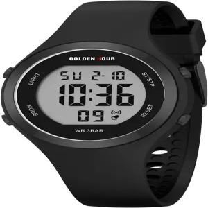 골든 아워 방수 스포츠 여성용 디지털 크로노그래프 실리콘 스트랩 시계