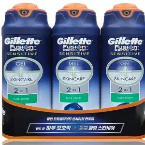 질레트 면도젤 면도크림 170g3개 쉐이빙젤 퓨전 프로글라이드 퓨어스포츠 2in1 쉐이빙