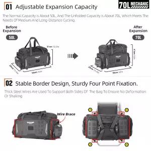 스포츠 바이크 오토바이 Rhinowalk 투어링 시트 백 조절 가능한 확장 모터 새들 패니어 여행 수하물 라이딩