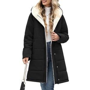 우미푸보 여성 롱 윈터 퍼퍼 재킷 u2013 셰르파 플리스 안감 후드 코트, 방수 방풍 따뜻한 퀼팅 아우터