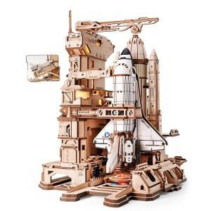 ROKR 3D 퍼즐, 조명이 있는 나무 14세 빌딩 선물, 위한 장식, 인터랙티브 청소년 이상을 엔지니어링 남성 비행기 모델, 프로젝트 책상 STEM DIY 성인