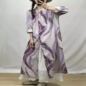 여성용 원피스 빈티지 봄 슬림핏 싱글 보카시 긴팔 모시 카디건 롱스커트 차이나 러블리 SPO마켓1