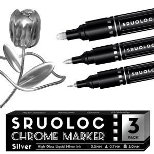 SRUOLOC 3PCS 리퀴드 크롬 페인트 실버 수리, 프로젝트를 마커, 메이커, 위한 반사형 오일 모형 금속 광택 영구 DIY 페인팅 펜 아트 마커 미러 기반