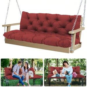 야외 가구용 MVRFN 교체 쿠션 48인치 방수 현관 스윙 2인승, 등받이 추가 5인치 두꺼운 내구성 파티오 롱 벤치 쿠션(와인 레드 48 40 5인치)